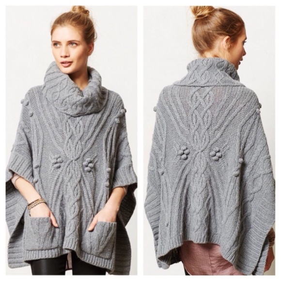 Anthropologie Sweaters - Sleeping on Snow Cabled Cowl Poncho Sweater